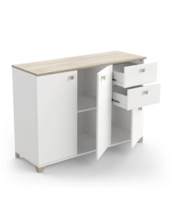 MOBILE MULTIUSO "IZZY" 3 ANTE E 2 CASSETTI BIANCO OPACO E QUERCIA, 119,6X41,9X85,1 CM